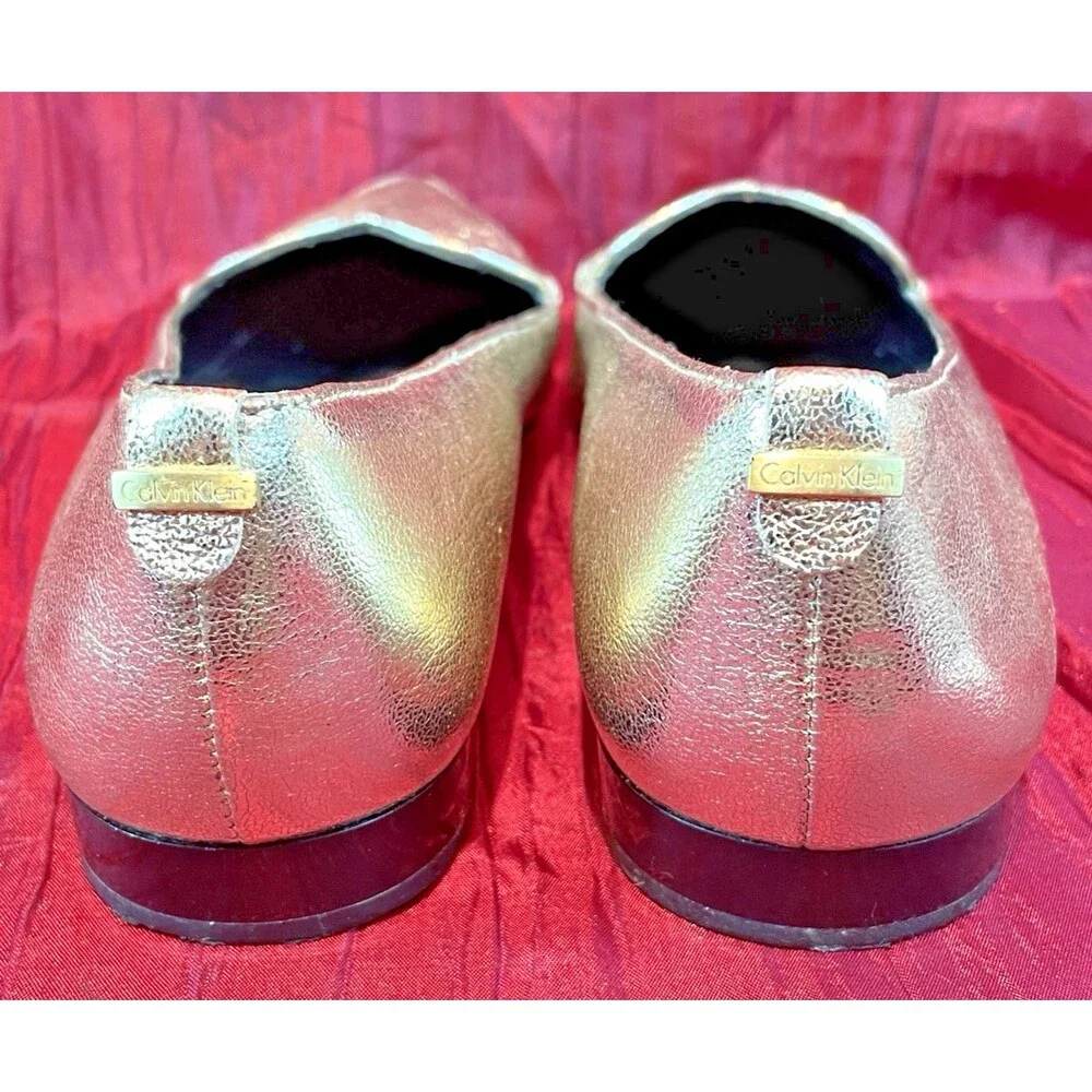 Womens Calvin Klein Gold Flat Ballerina Style Espadrille Shoes sz 8